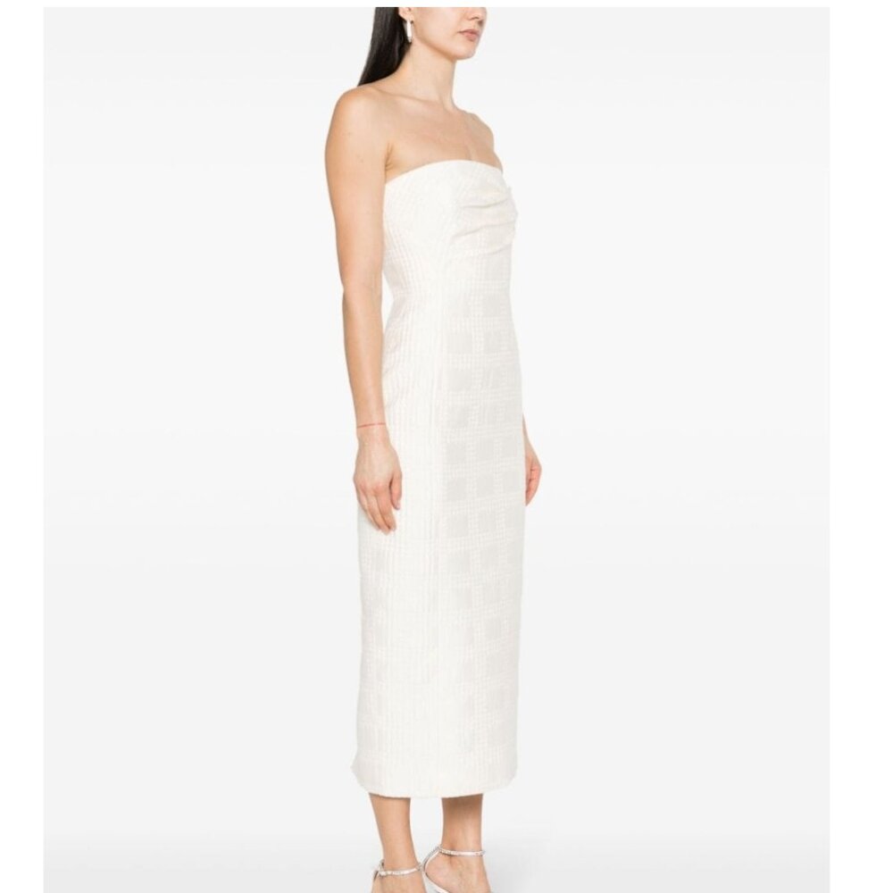 Emilia Wickstead White Lowre Check Tweed Midi Dress US size 6 NWT wedding